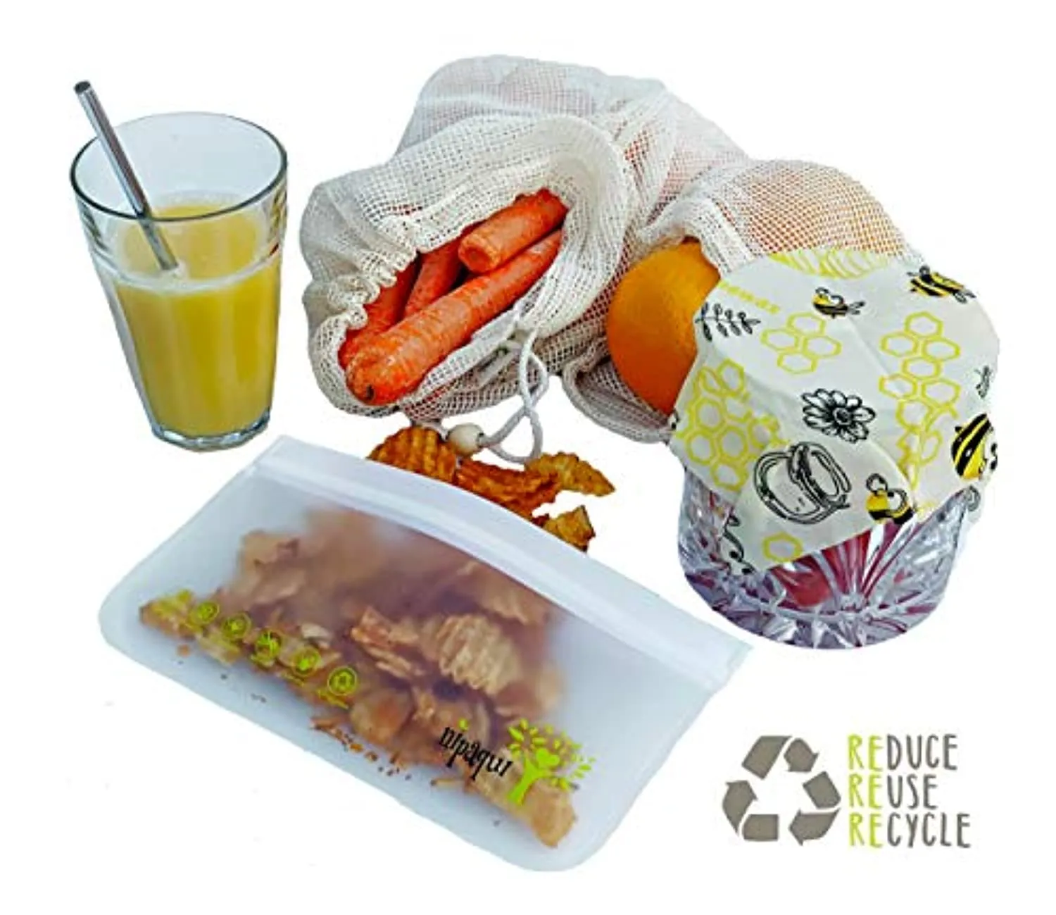 17 PCS Zero Waste ECO Friendly Gift: Reusable Food Storage Bags, Reusable Beeswax Wrap, Mesh Bags, Reusable Straws