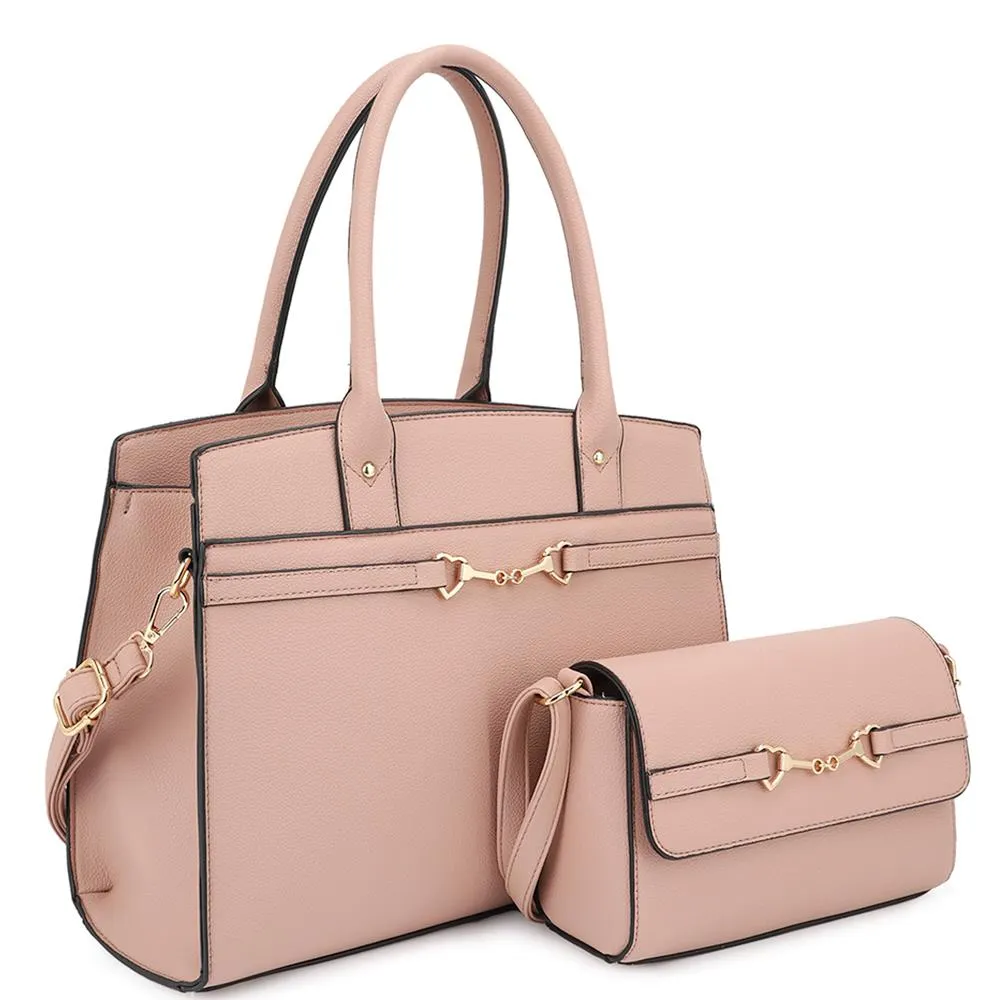 2in1 Matching Design Handle Satchel With Crossbody Bags for Women - 5 colors