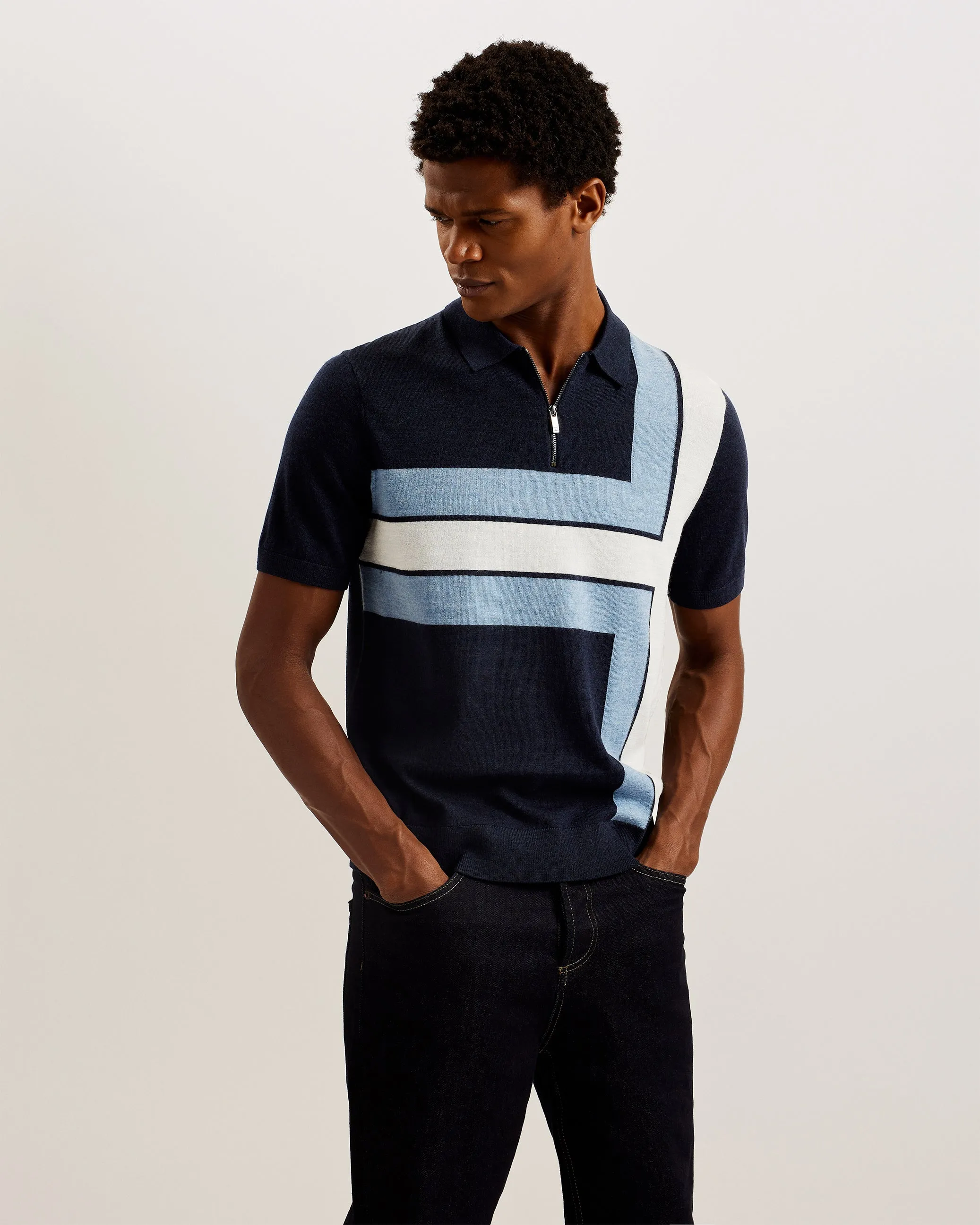 Ambler SS T Colour Block Polo Navy