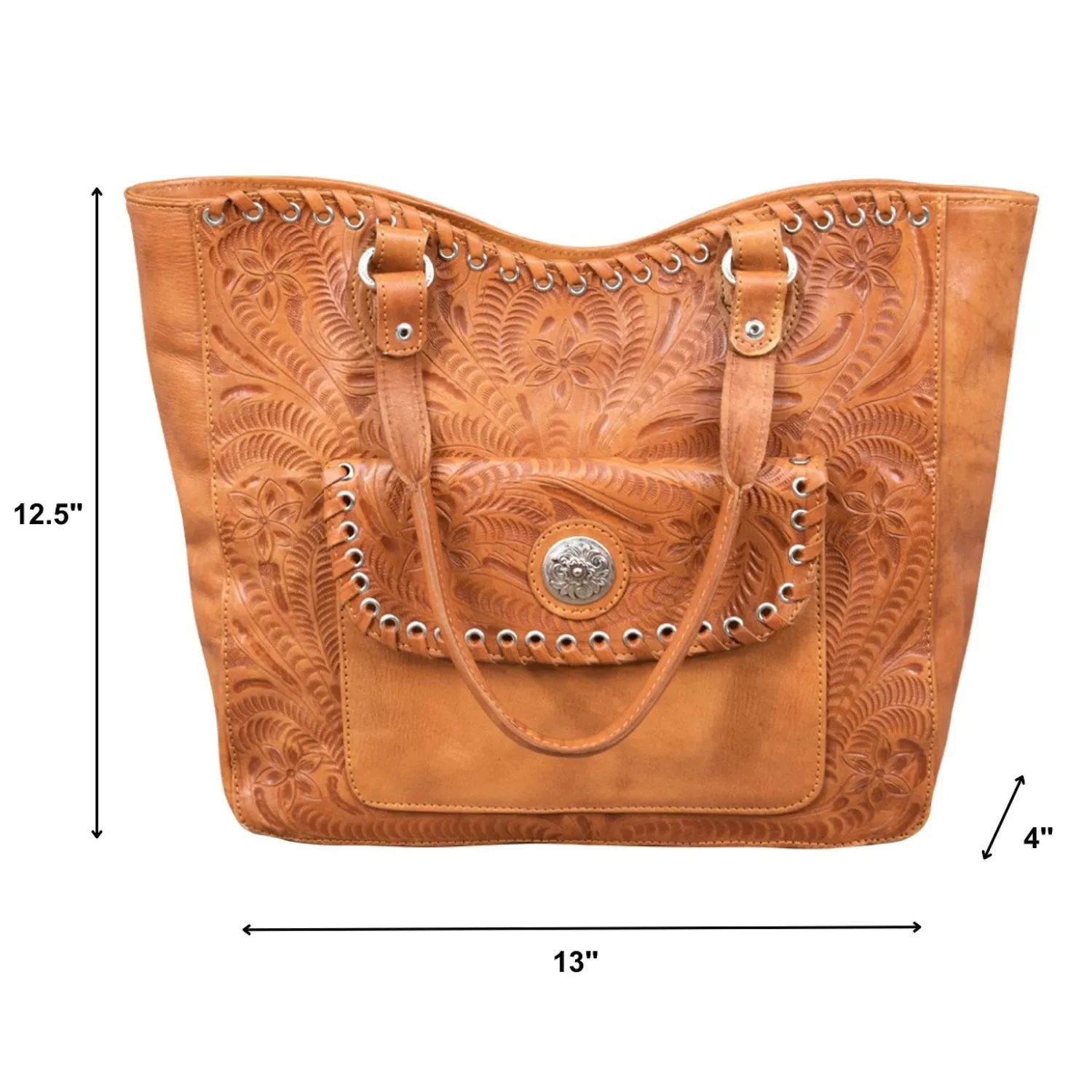 American West Womens Harvest Moon Natural Tan Leather Shoulder Tote Bag