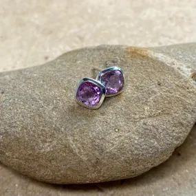 Amethyst Earrings - Cushion Studs