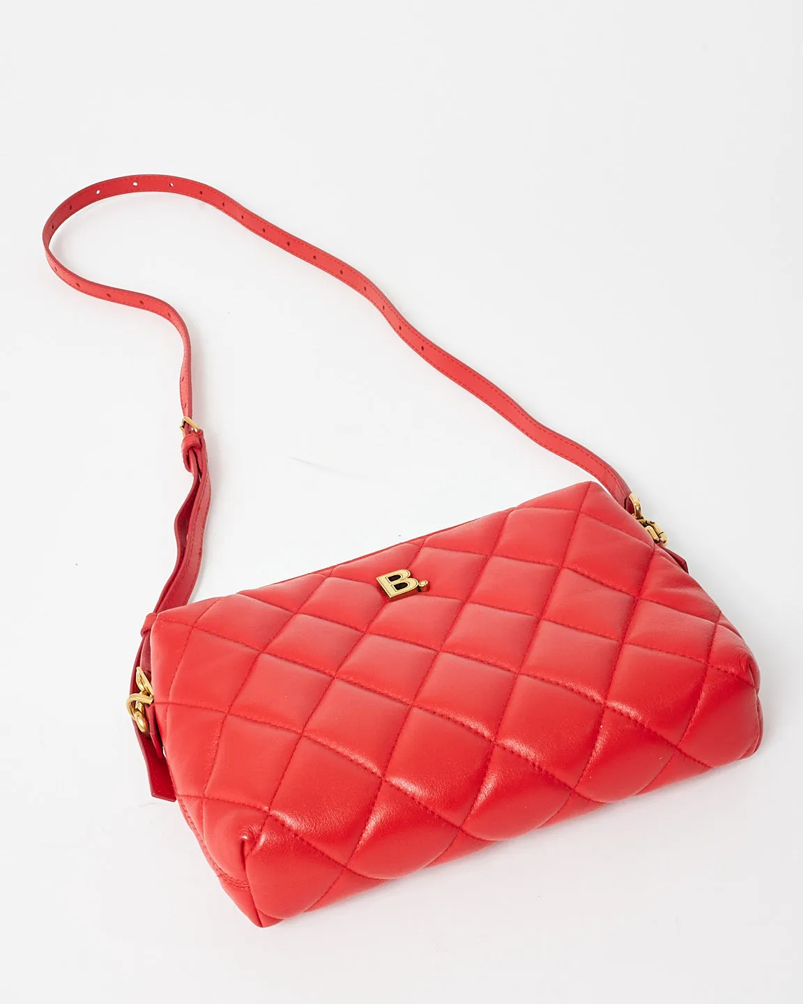 Balenciaga Red Quilted Leather Touch B Logo Camera Bag