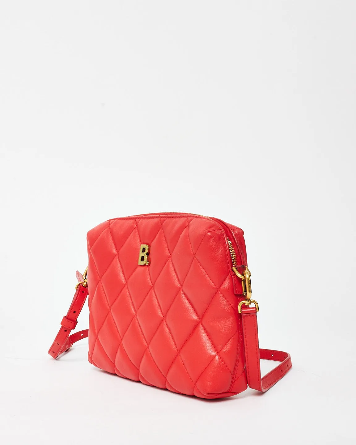 Balenciaga Red Quilted Leather Touch B Logo Camera Bag