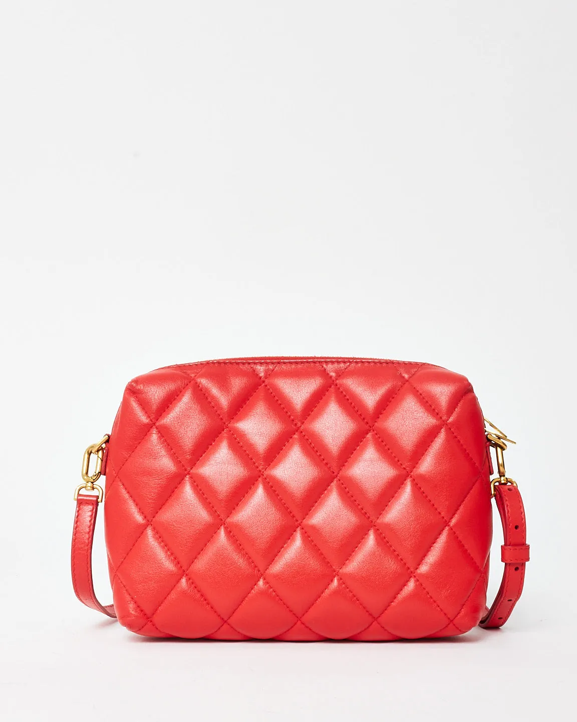 Balenciaga Red Quilted Leather Touch B Logo Camera Bag