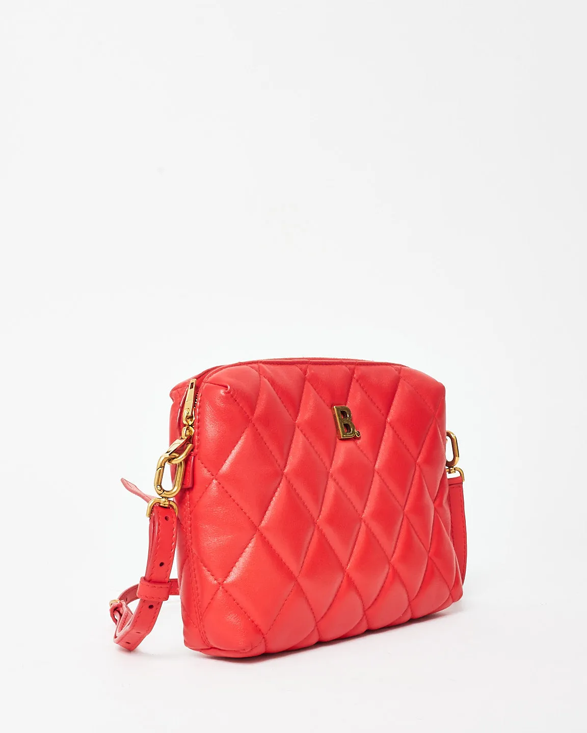 Balenciaga Red Quilted Leather Touch B Logo Camera Bag