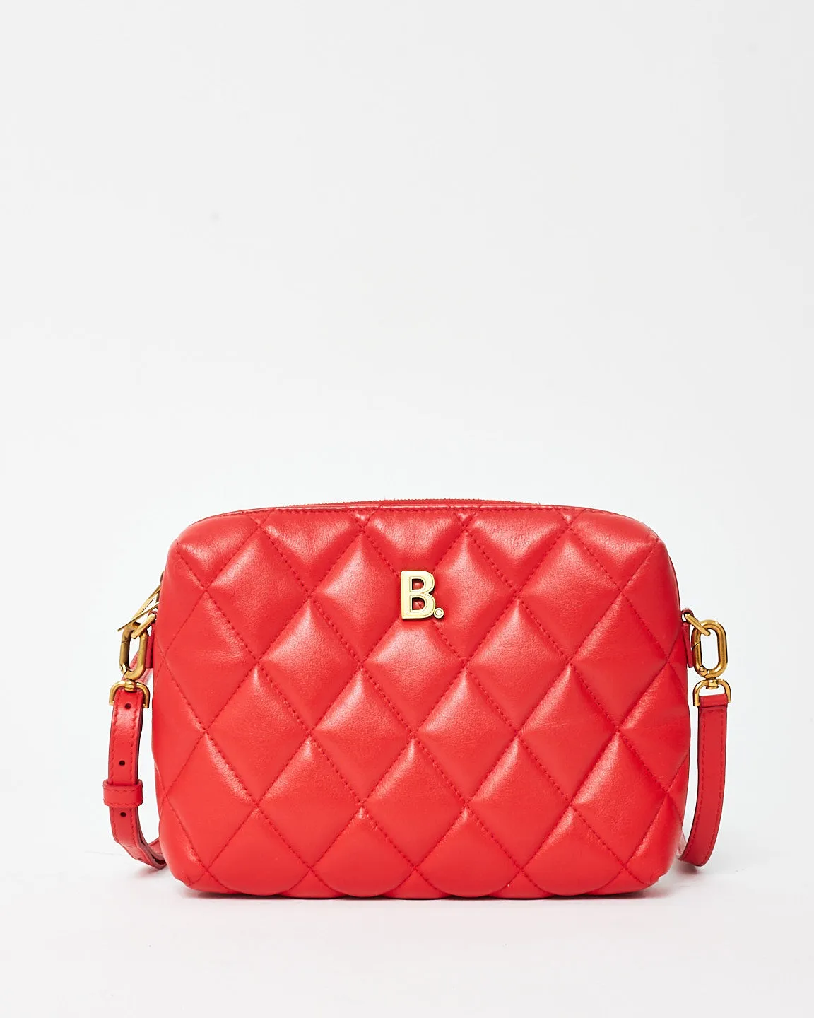 Balenciaga Red Quilted Leather Touch B Logo Camera Bag