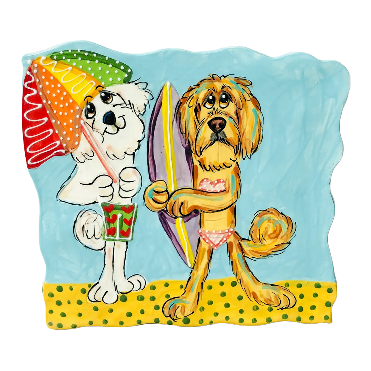 Beach Buddies - Maltese & Labradoodle Ceramic Tile by Debby Carman