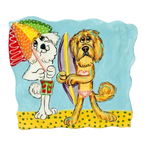 Beach Buddies - Maltese & Labradoodle Ceramic Tile by Debby Carman