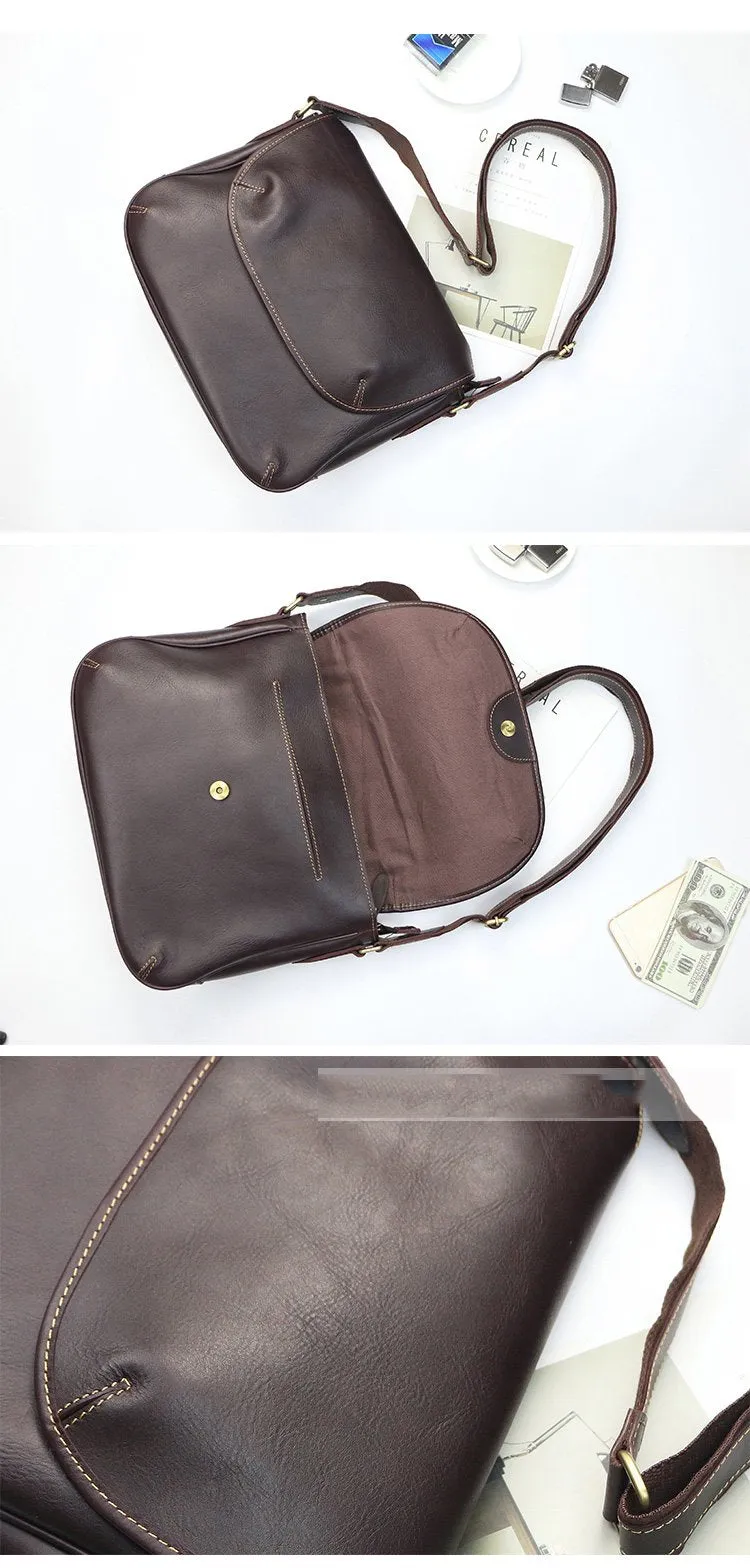 Black Leather Mens Casual 10'' Courier Bags Messenger Bags Dark Coffee Gray Postman Bag For Men