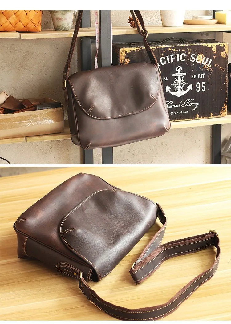 Black Leather Mens Casual 10'' Courier Bags Messenger Bags Dark Coffee Gray Postman Bag For Men