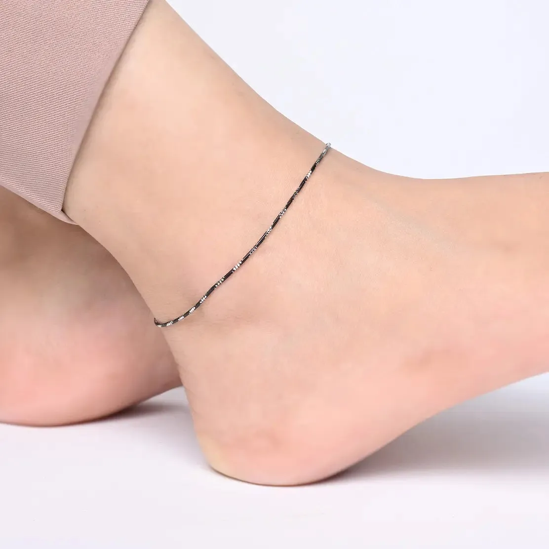 Black Sleek Silver Anklet