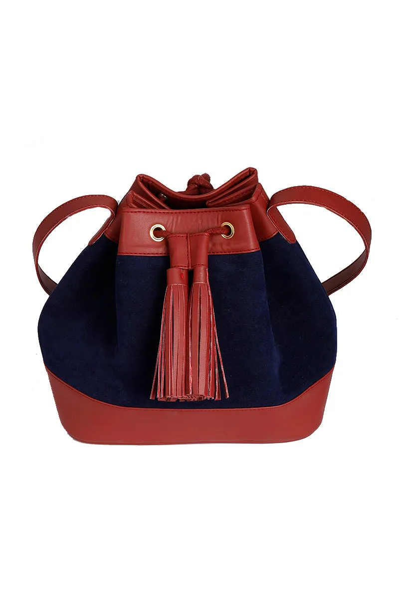 Blue Suede Bucket Bag (9.5"x14.7"x6.5")