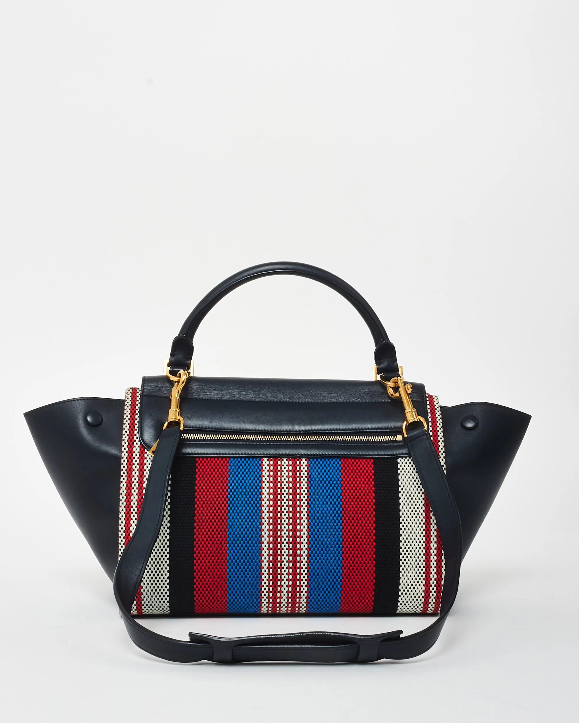 Celine Black Leather Multi Stripe Medium Trapeze Bag