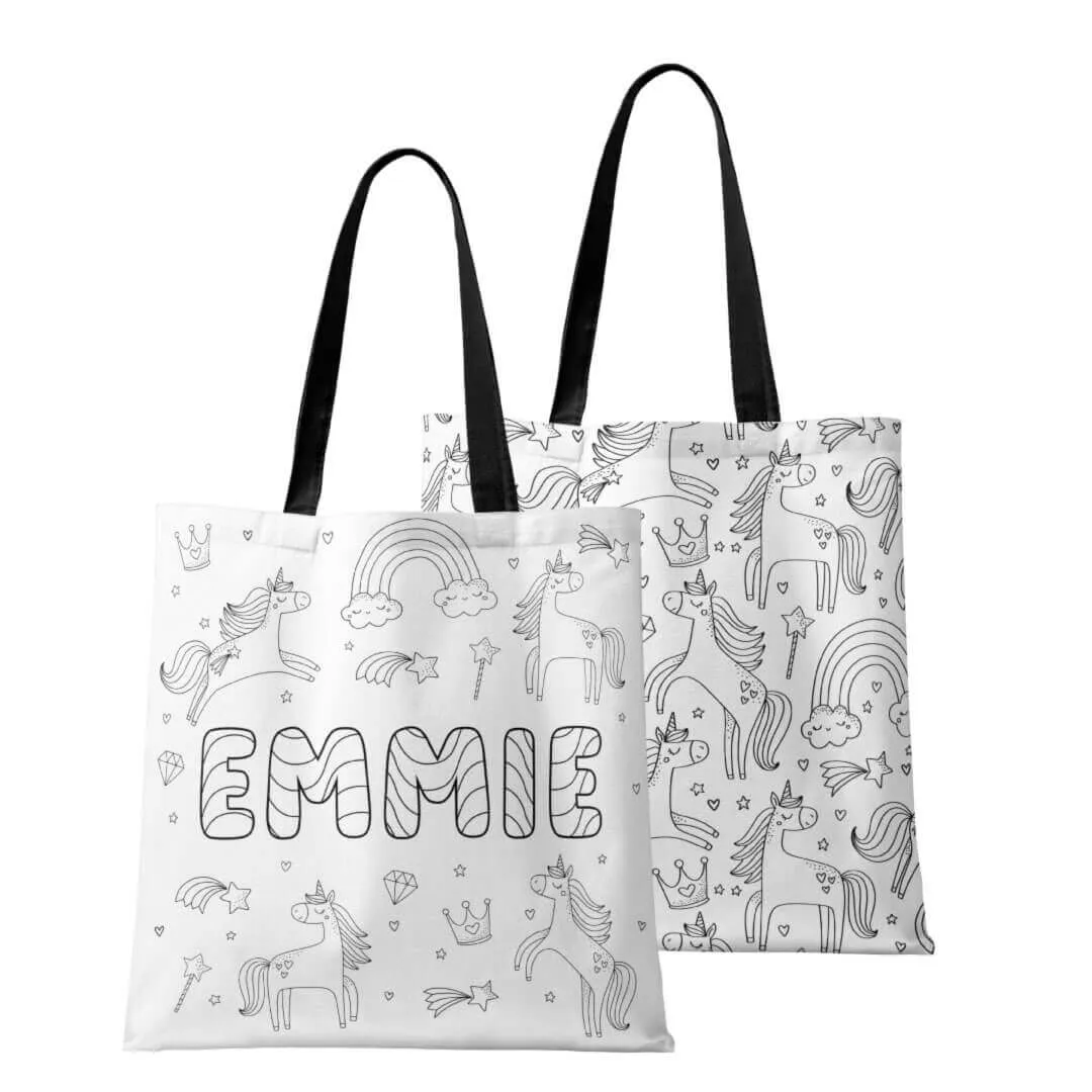 Colorable Personalized Tote Bags | Enchanted Unicorns