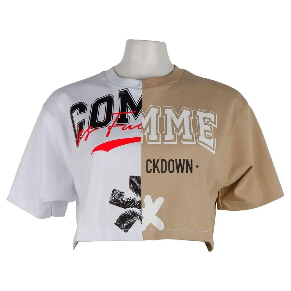 Comme Des Fuckdown Beige Couture Logo Tee with Two-Tone Print