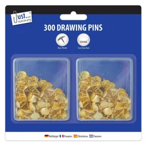 Domed Drawing Pins - 300 Pack Brass Plated Office Stationery