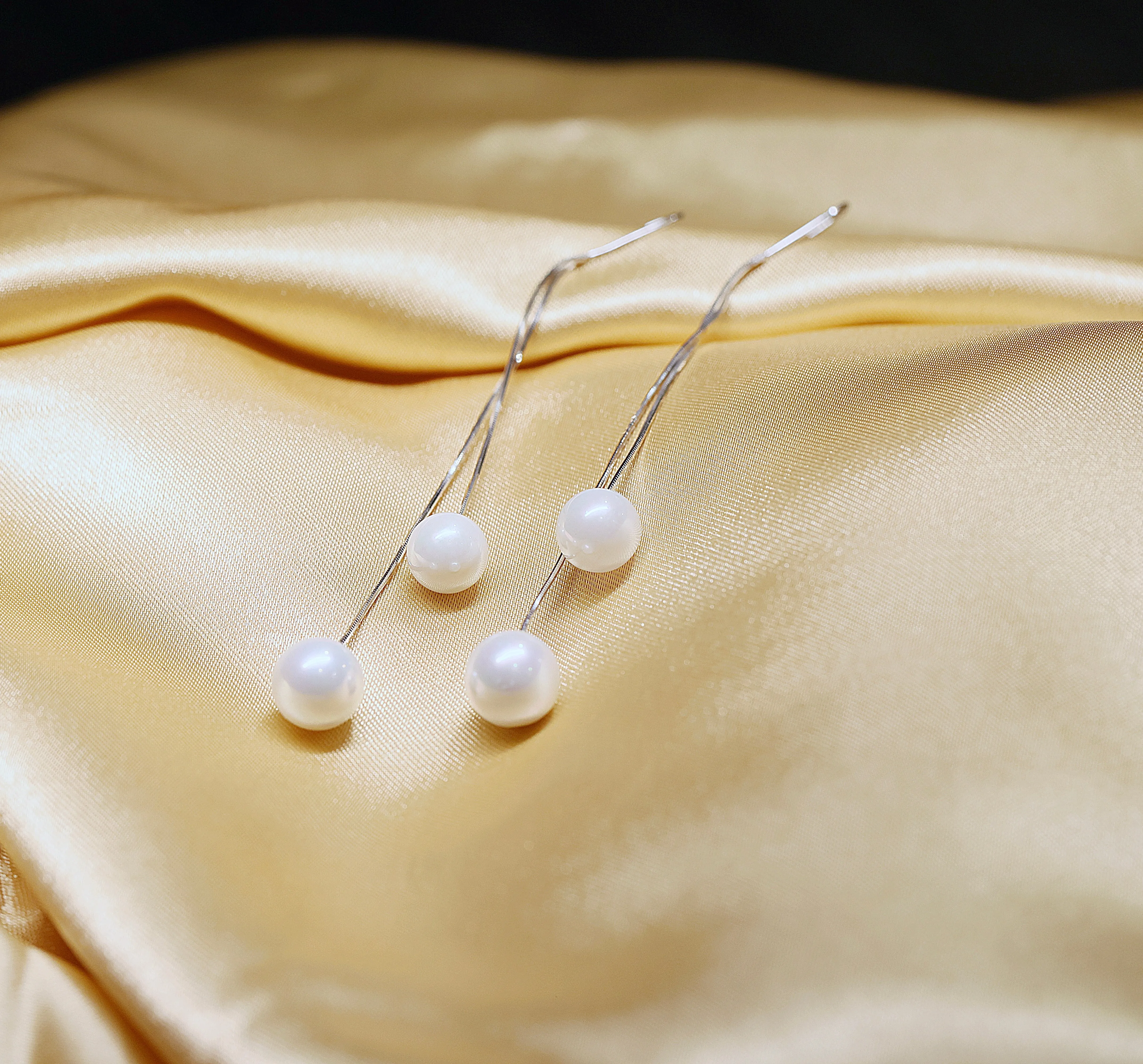 Dual strand silver pearl dangle earrings