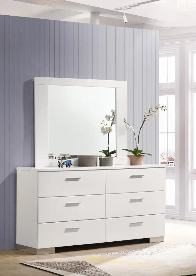 Felicity - 6-Drawer Wood Dresser With Mirror - White High Gloss