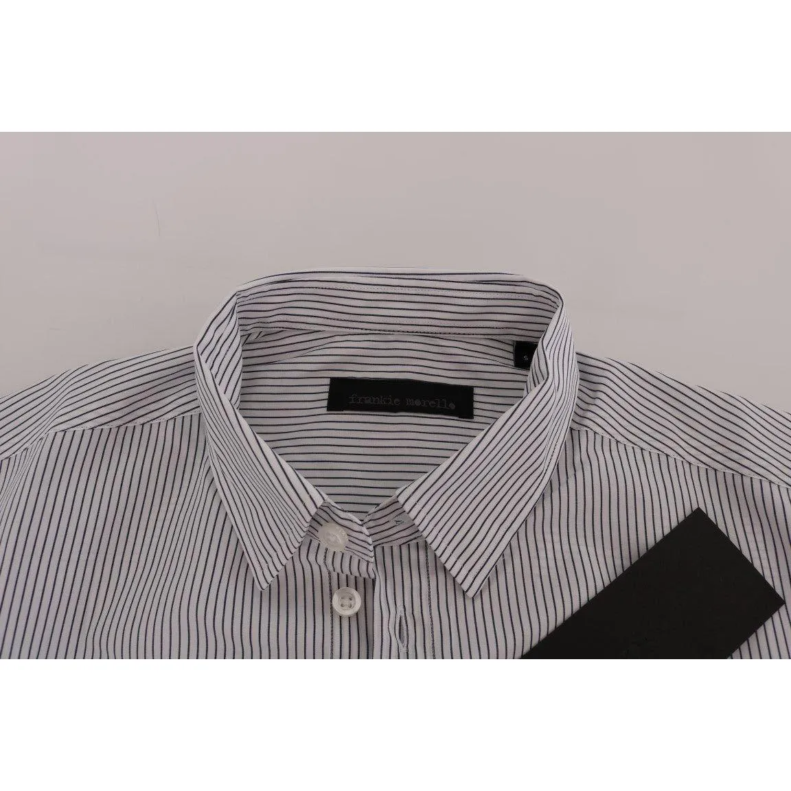 Frankie Morello Elegant White & Blue Striped Casual Shirt