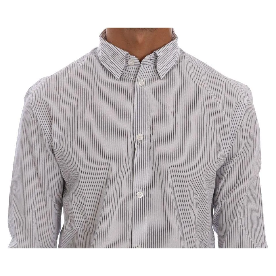 Frankie Morello Elegant White & Blue Striped Casual Shirt