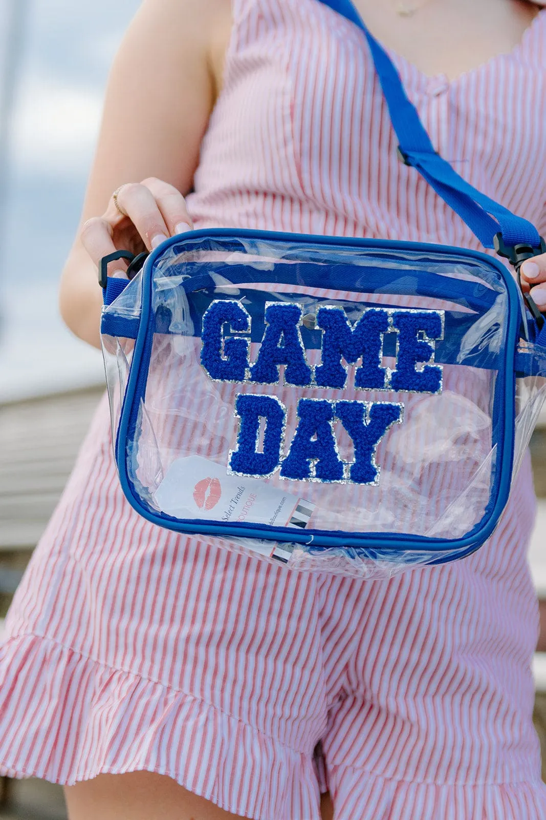 Gameday Blue Trim Clear Purse