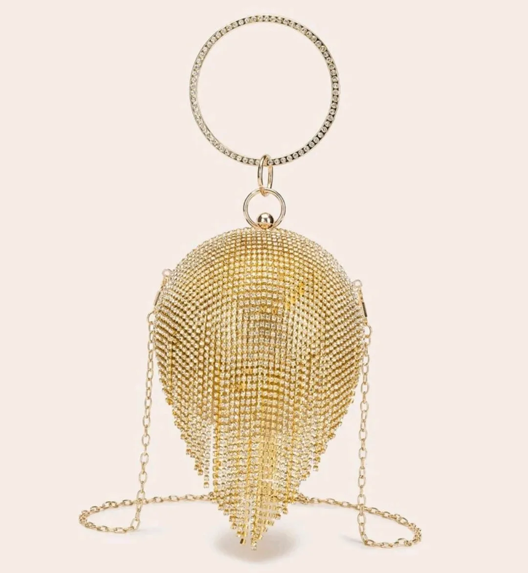 Gold Diamante Tassel Sphere Clutch