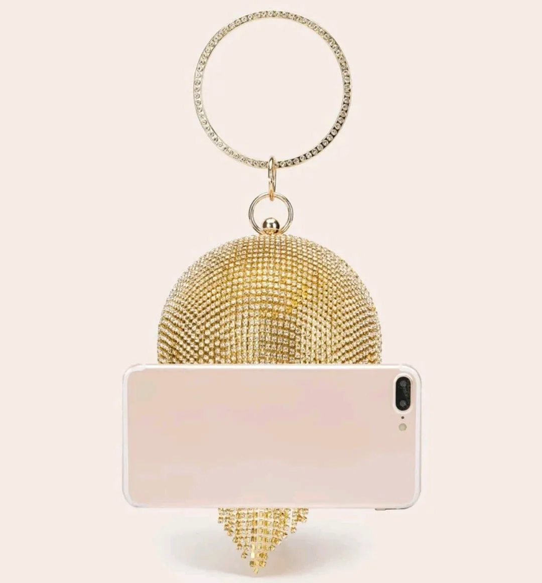 Gold Diamante Tassel Sphere Clutch