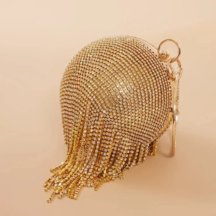 Gold Diamante Tassel Sphere Clutch