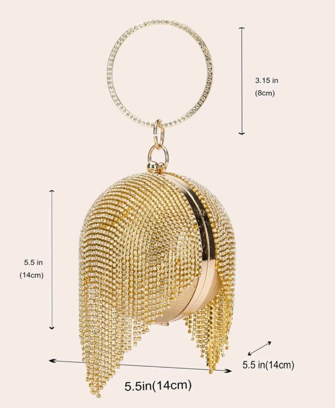 Gold Diamante Tassel Sphere Clutch