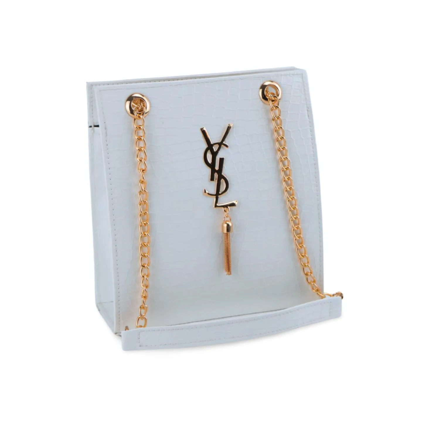 Gold Textured Leather Crossbody Bag with Chain Strap