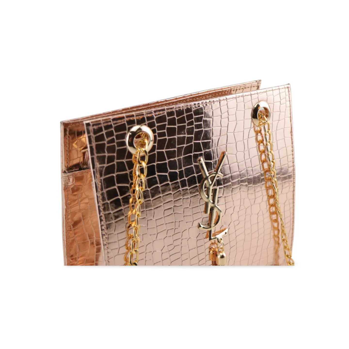 Gold Textured Leather Crossbody Bag with Chain Strap