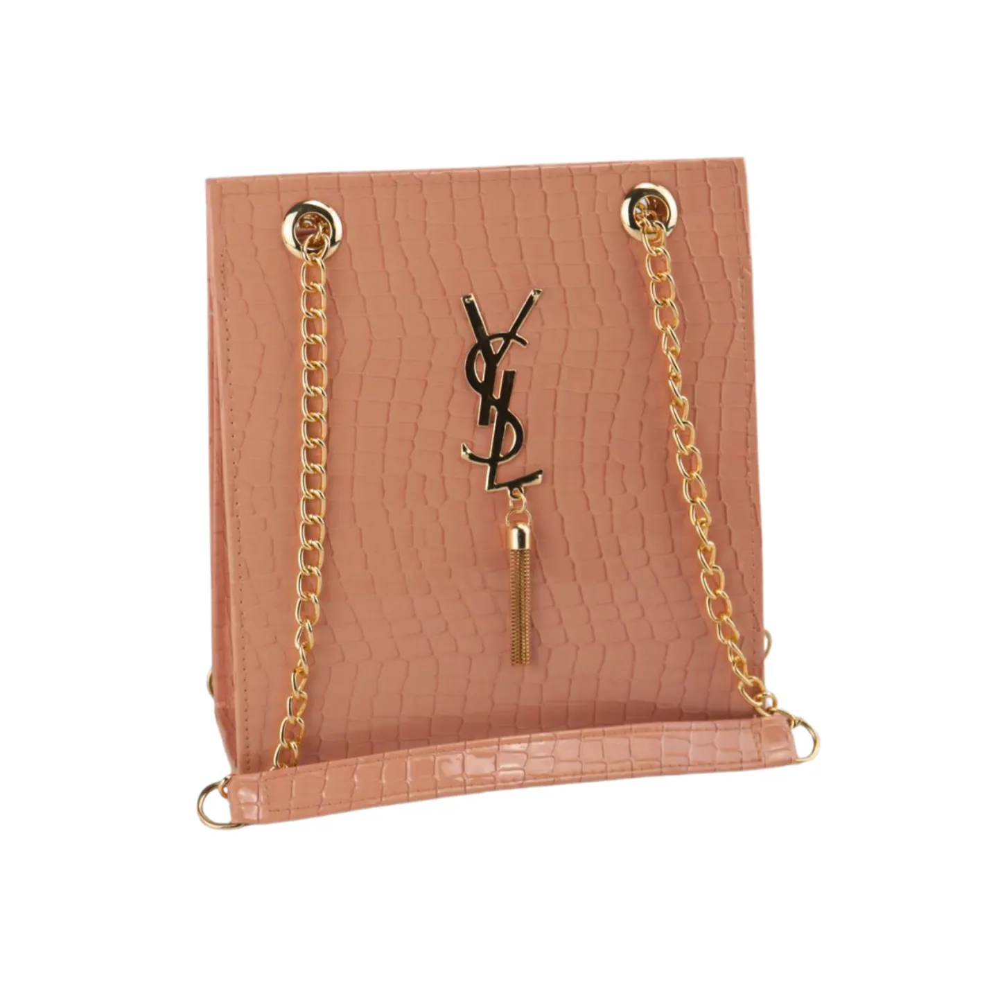 Gold Textured Leather Crossbody Bag with Chain Strap