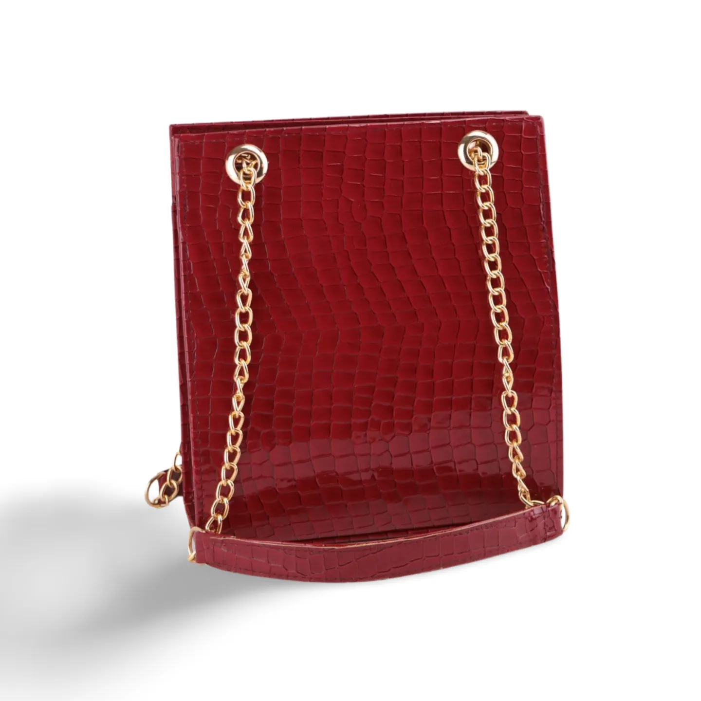 Gold Textured Leather Crossbody Bag with Chain Strap