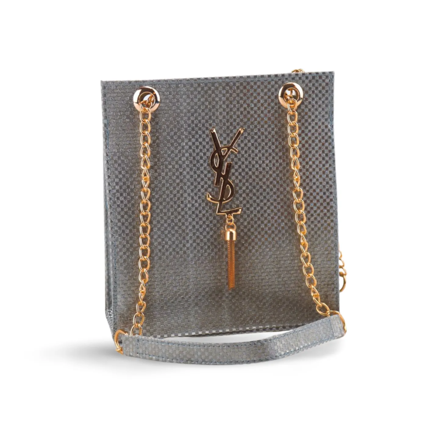 Gold Textured Leather Crossbody Bag with Chain Strap