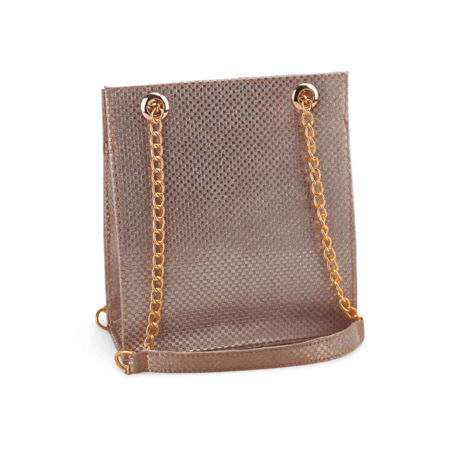 Gold Textured Leather Crossbody Bag with Chain Strap