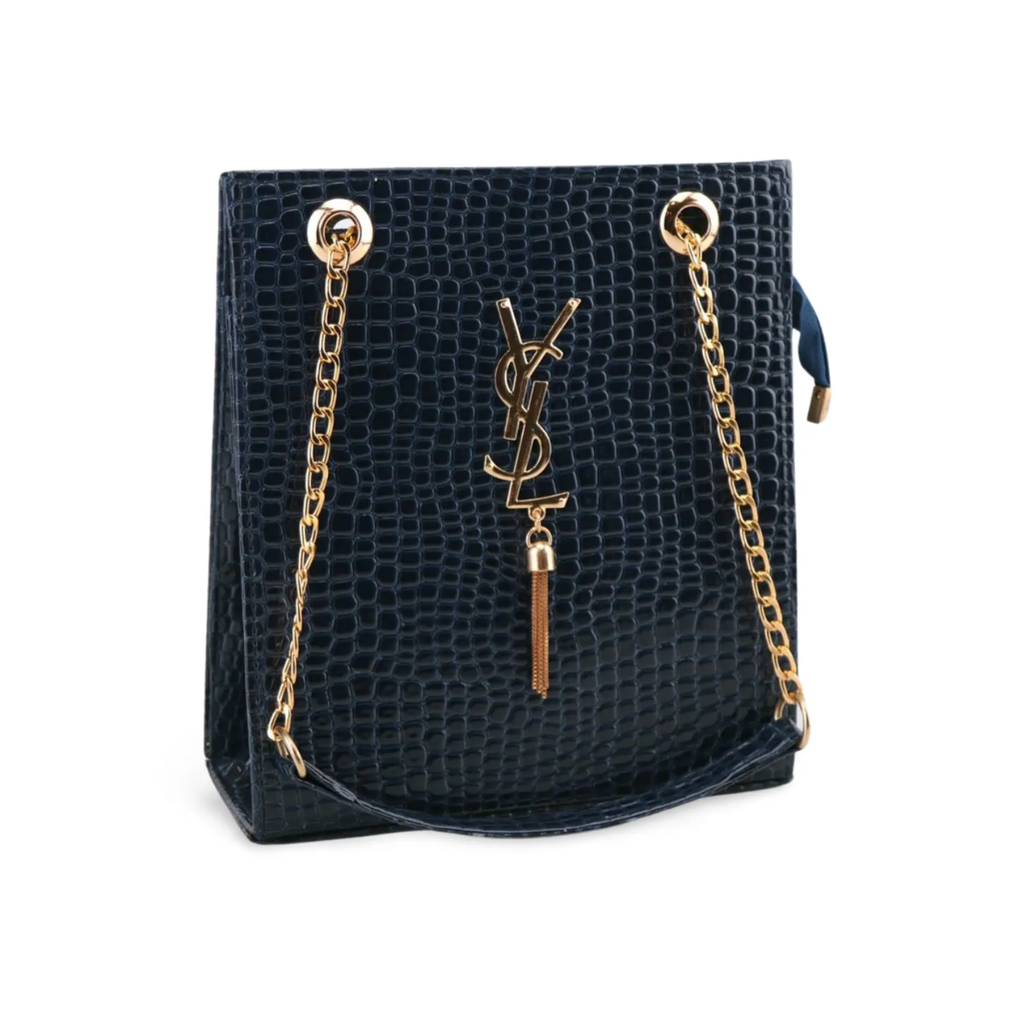 Gold Textured Leather Crossbody Bag with Chain Strap