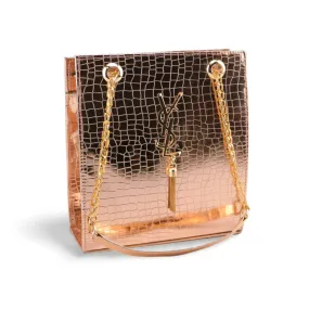 Gold Textured Leather Crossbody Bag with Chain Strap