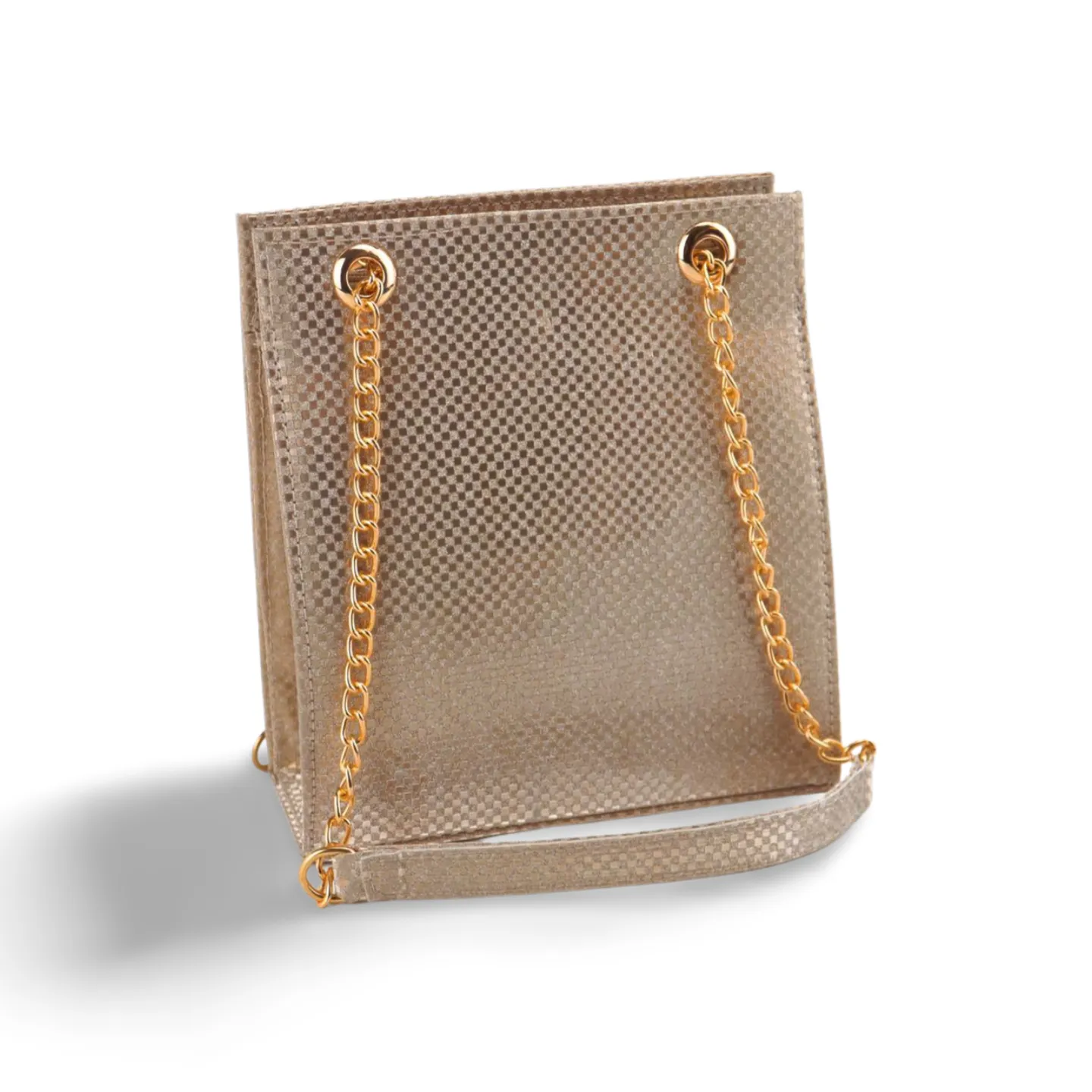 Gold Textured Leather Crossbody Bag with Chain Strap