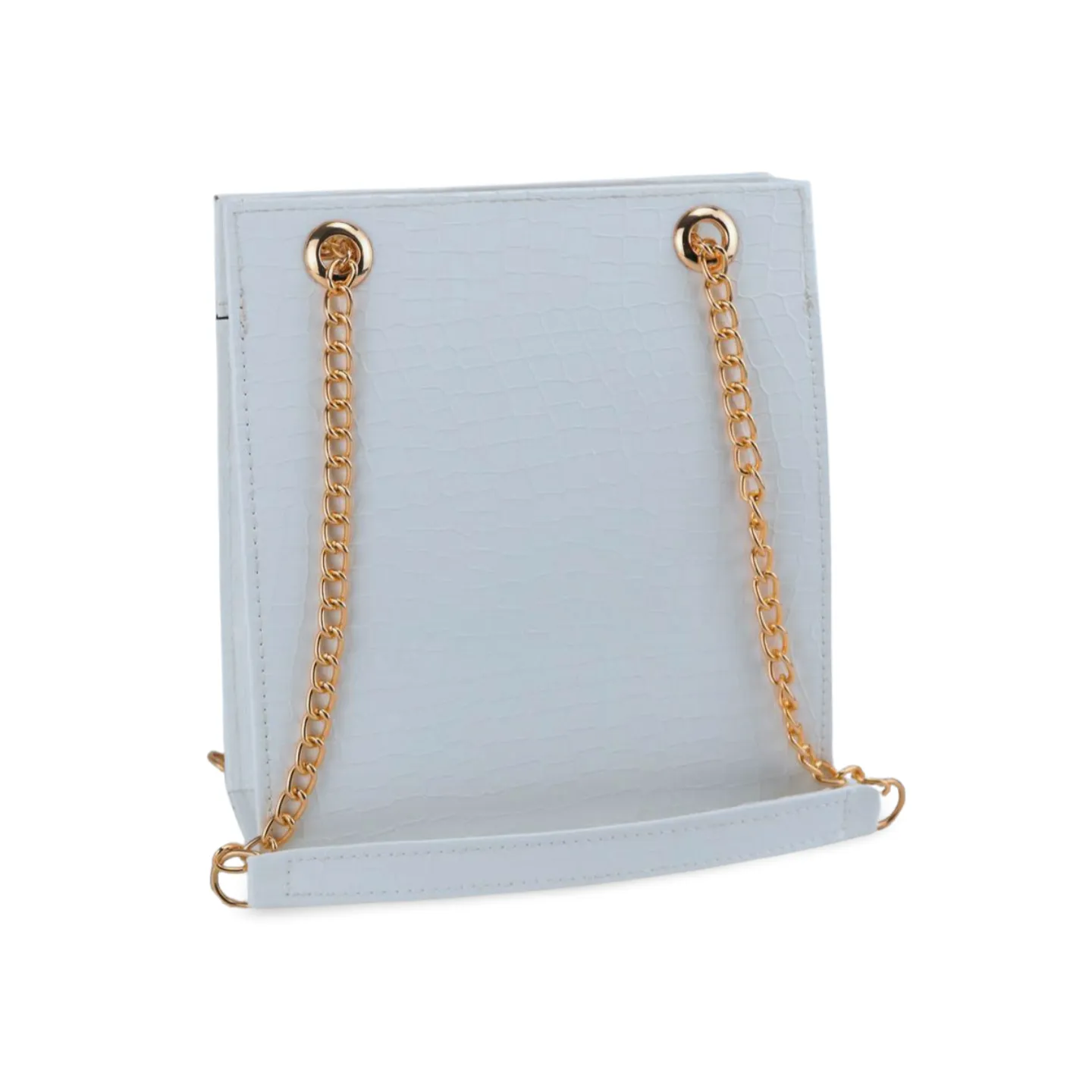 Gold Textured Leather Crossbody Bag with Chain Strap