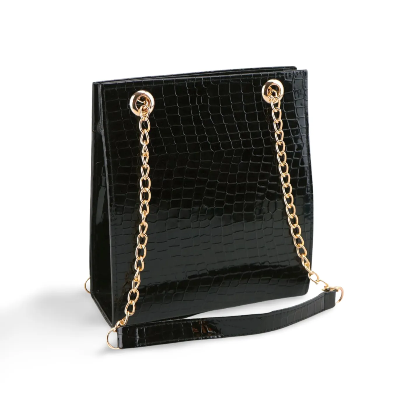 Gold Textured Leather Crossbody Bag with Chain Strap