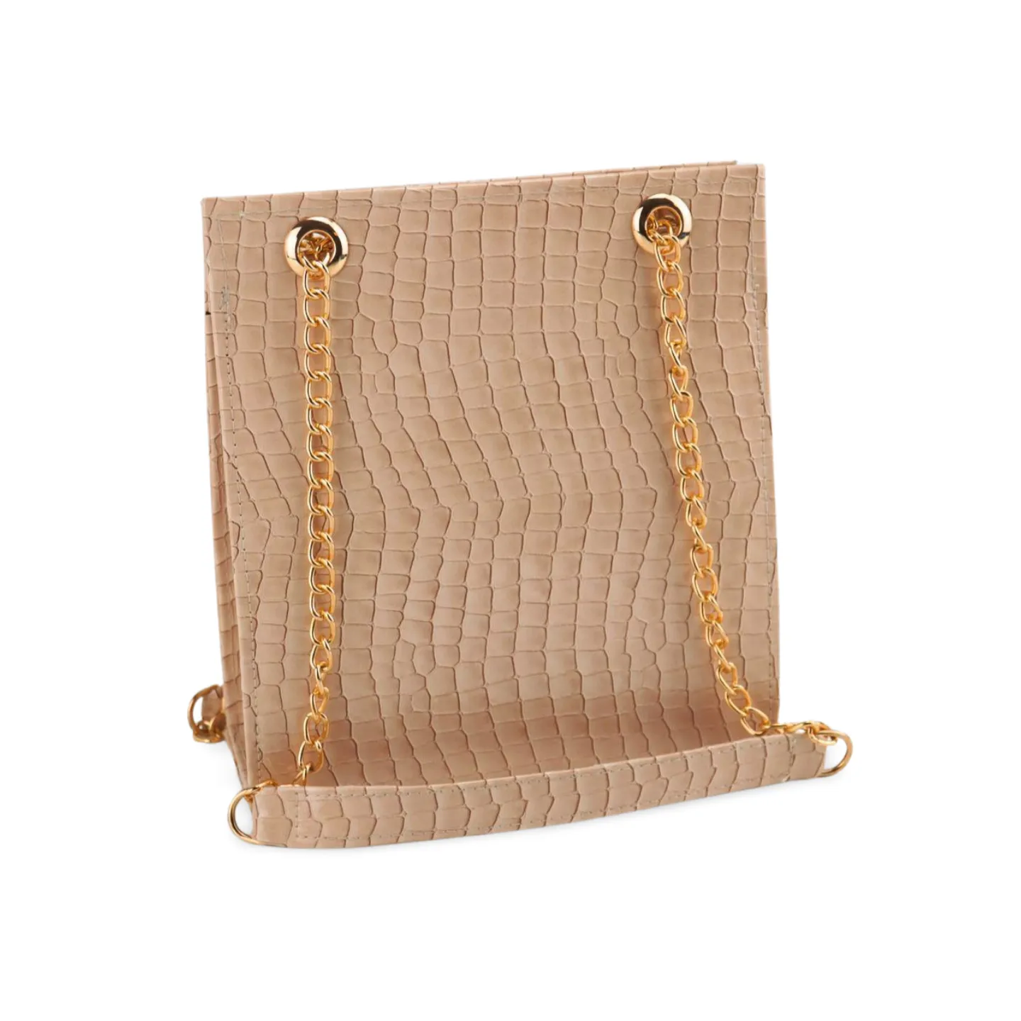 Gold Textured Leather Crossbody Bag with Chain Strap