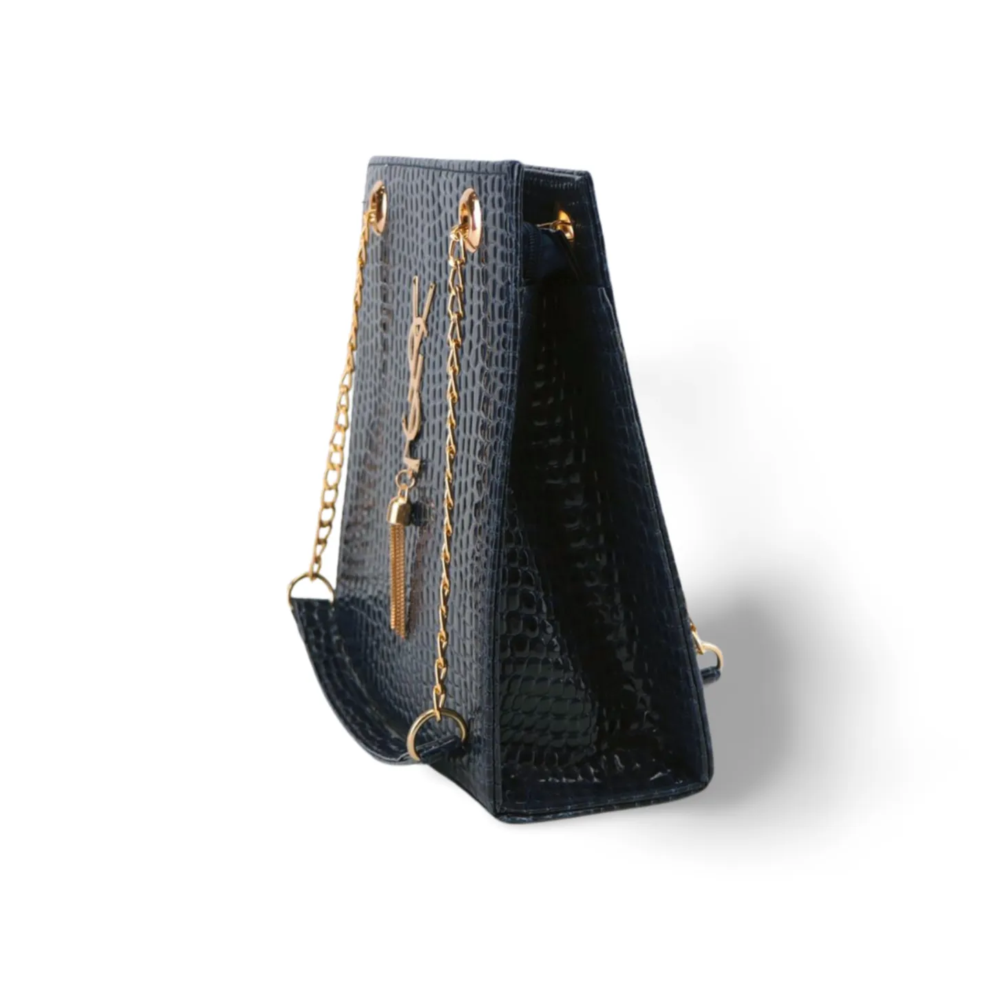 Gold Textured Leather Crossbody Bag with Chain Strap