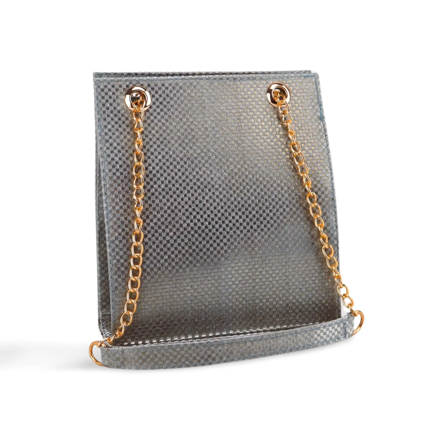 Gold Textured Leather Crossbody Bag with Chain Strap