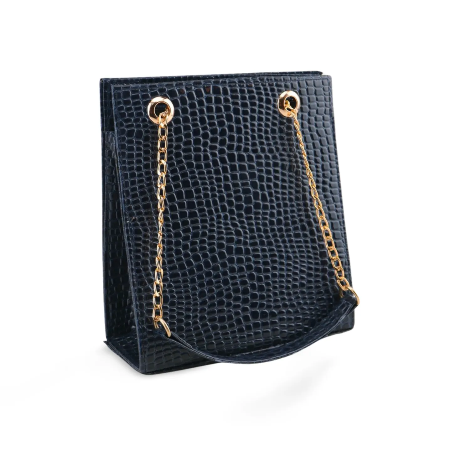 Gold Textured Leather Crossbody Bag with Chain Strap