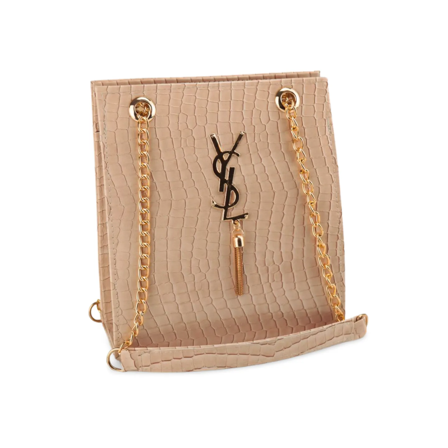 Gold Textured Leather Crossbody Bag with Chain Strap