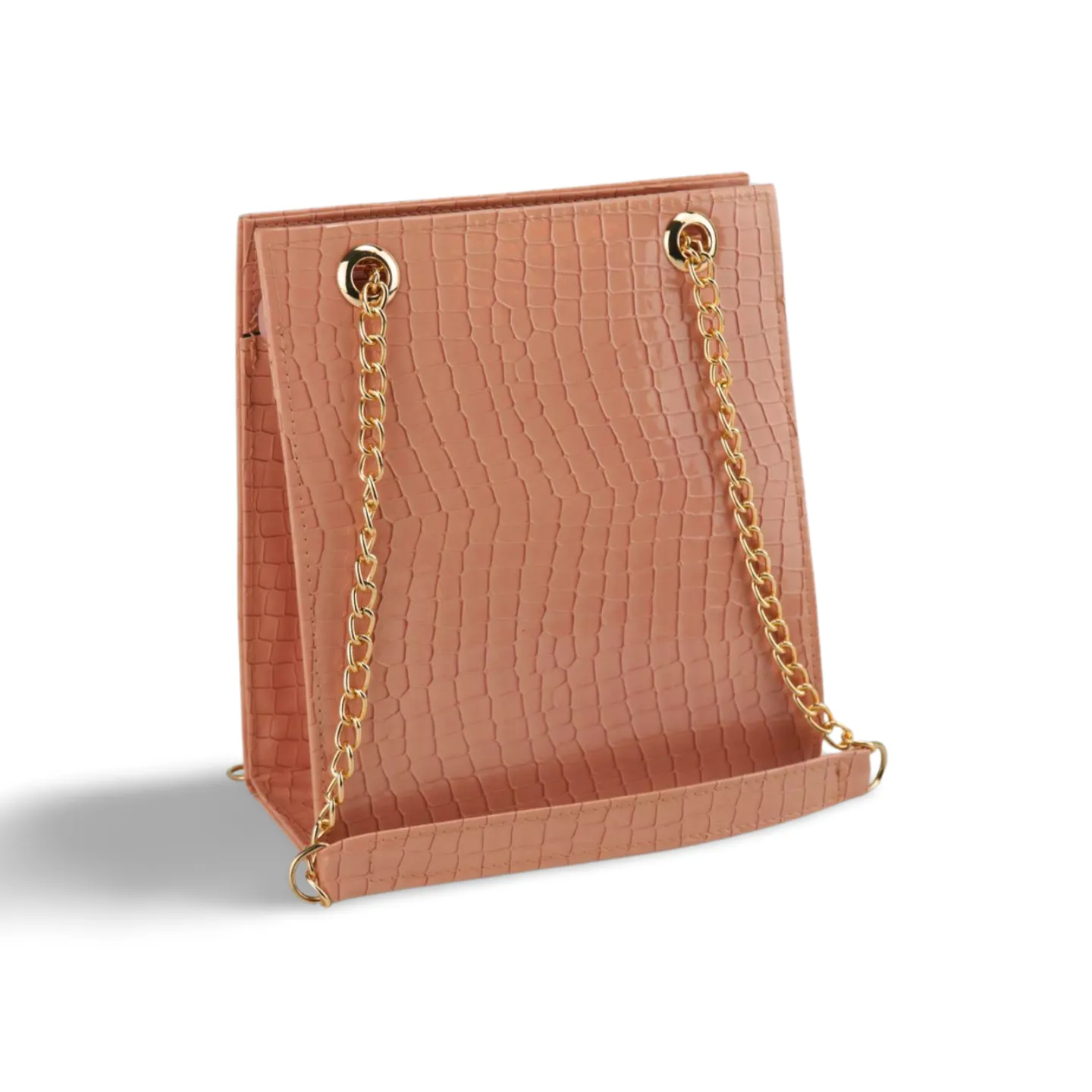 Gold Textured Leather Crossbody Bag with Chain Strap