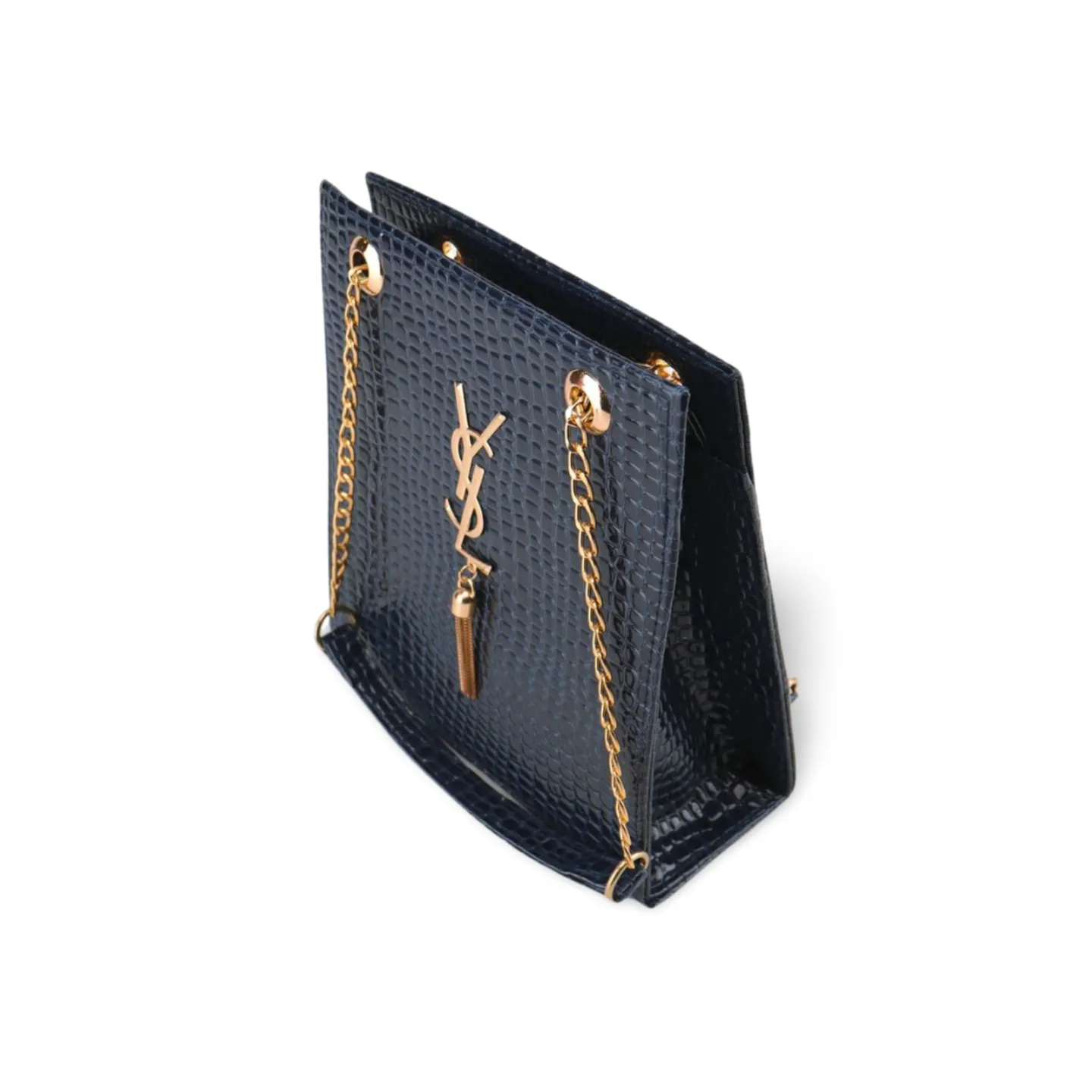 Gold Textured Leather Crossbody Bag with Chain Strap