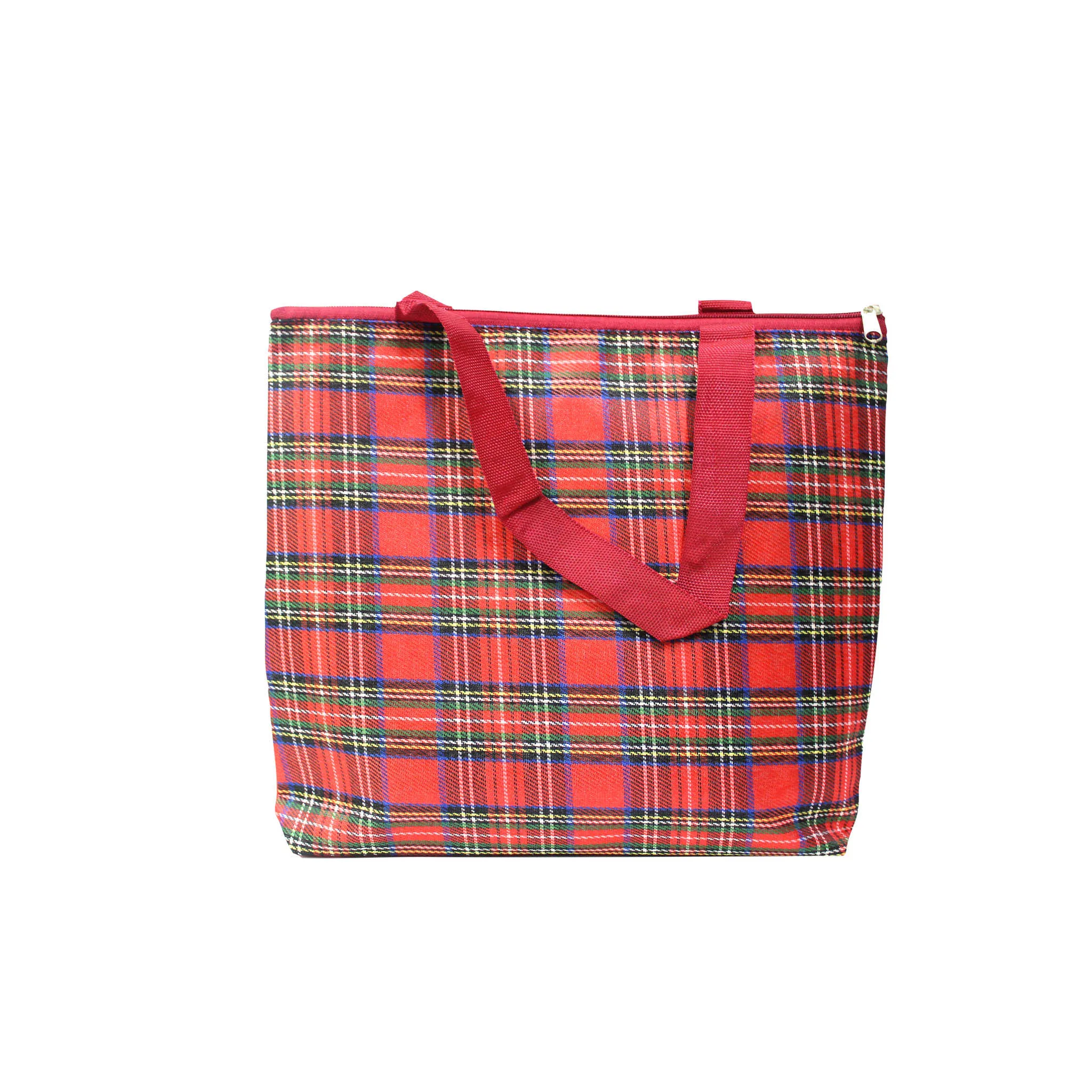 Imported Durable Canvas Printed multi purpose Bag with handles for girls and ladies, Theme Scottish Checks, Large