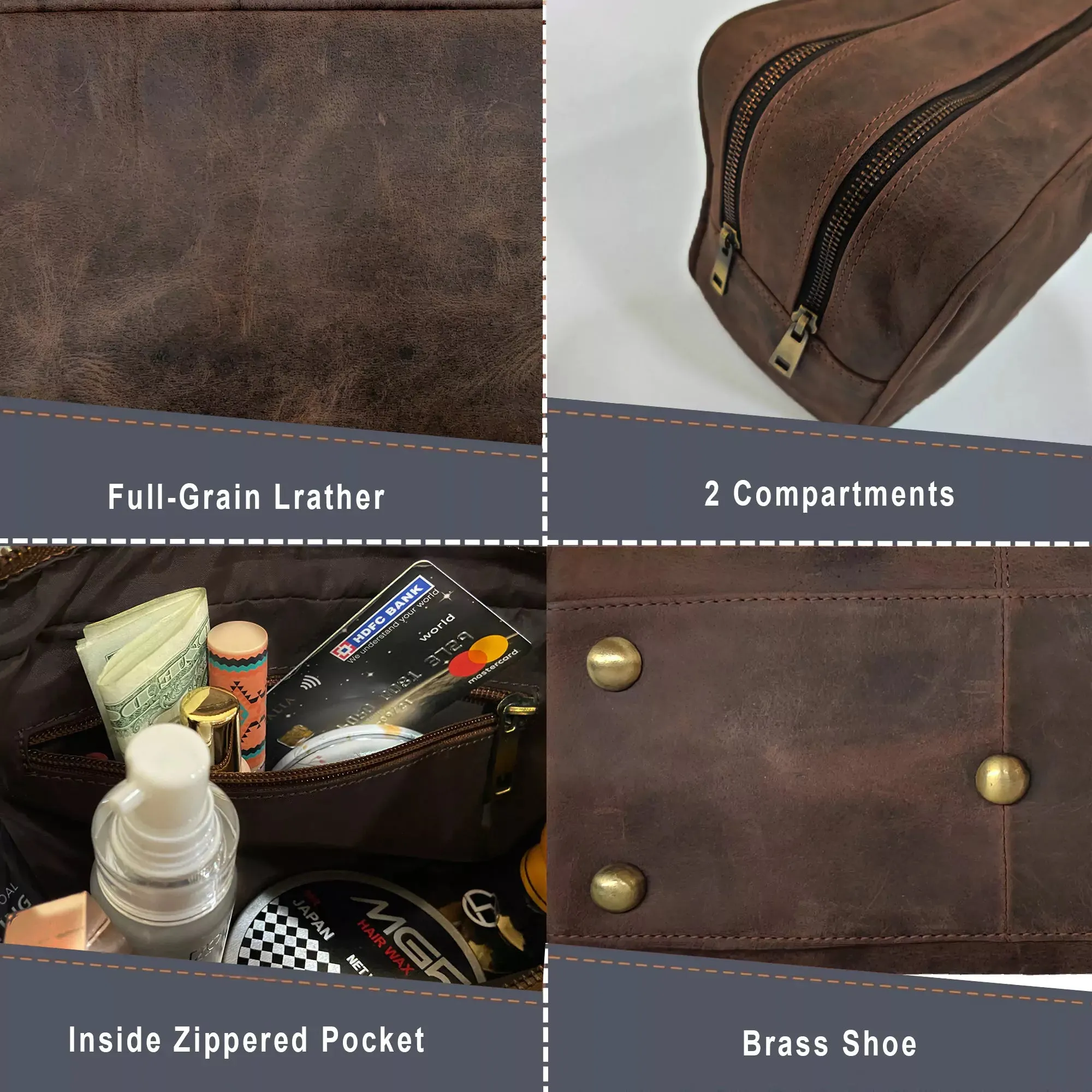 Johnny Men's Leather Travel Dopp Kit (Dark Brown)