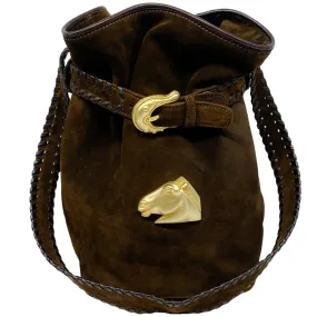 Kieselstein-Cord Brown Suede Bucket Bag with Horse